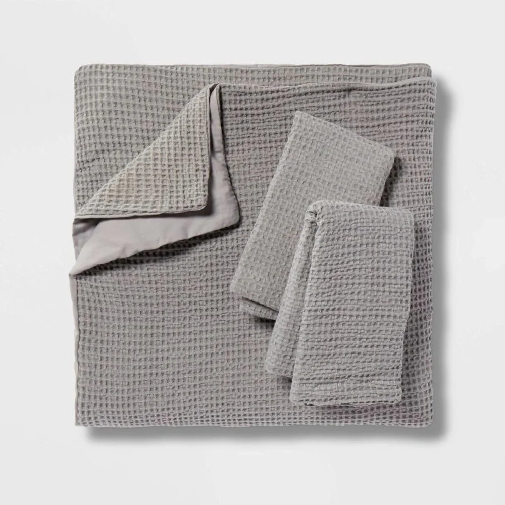 Threshold King Washed Waffle Weave Duvet Cover & Sham Set Gray - Threshold